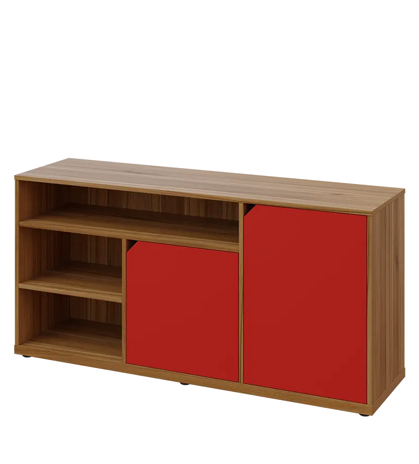 KU2-15DN3 P skříňka nízká 2-dveřová, nika, 740x1522x400, provedení pravé, ořech světlý/červená